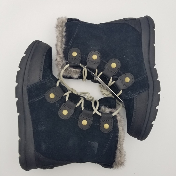 Sorel Explorer Joan Waterproof Snow Boots-Black Leather/Grey Faux Fur- Women's 7 - Picture 15 of 16